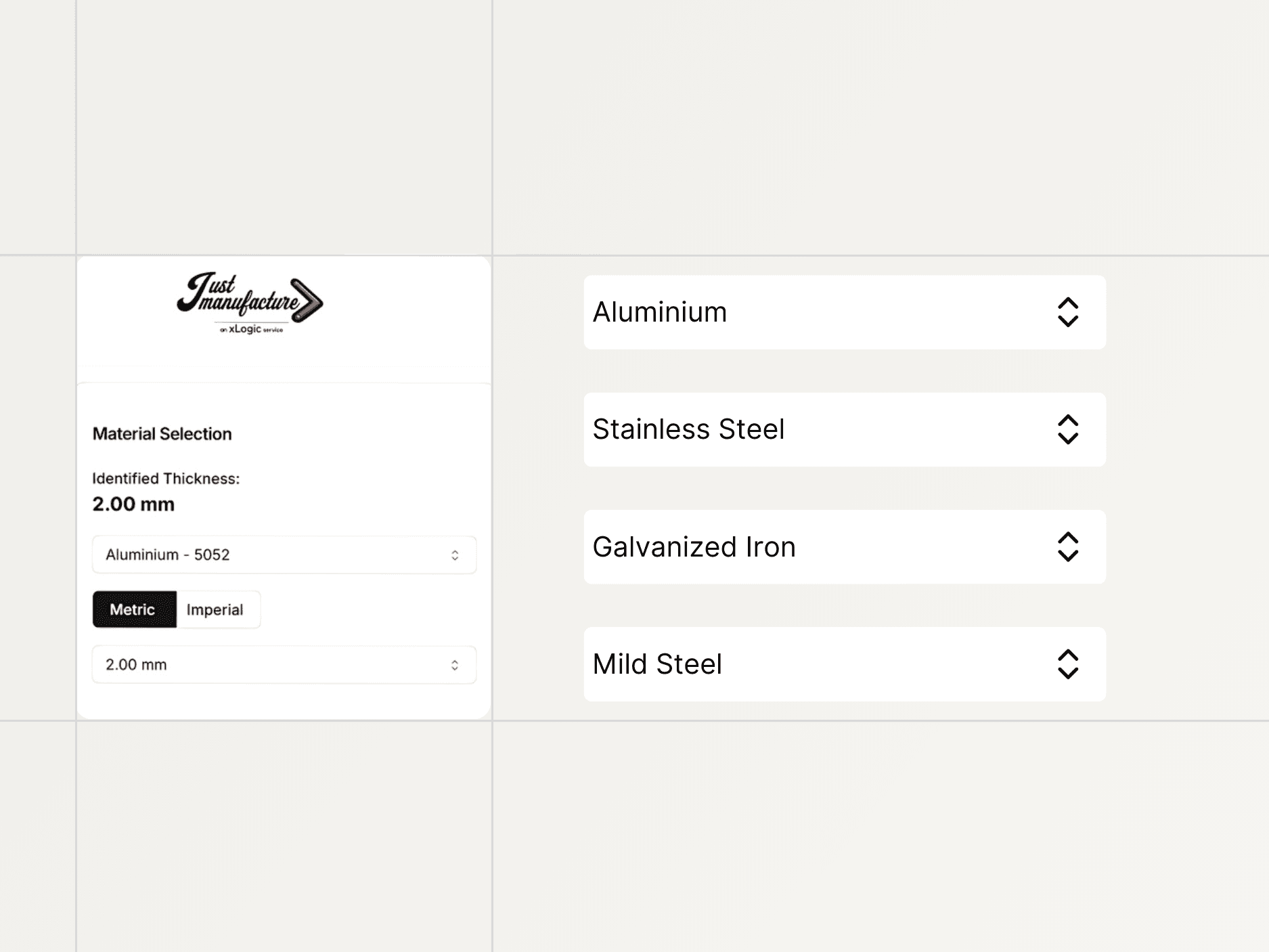 Material selection interface