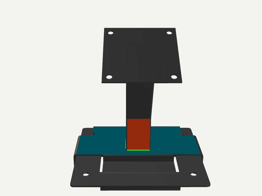 The welding tool with two faces highlighted where the bracket post meets the base plate, defining a weld